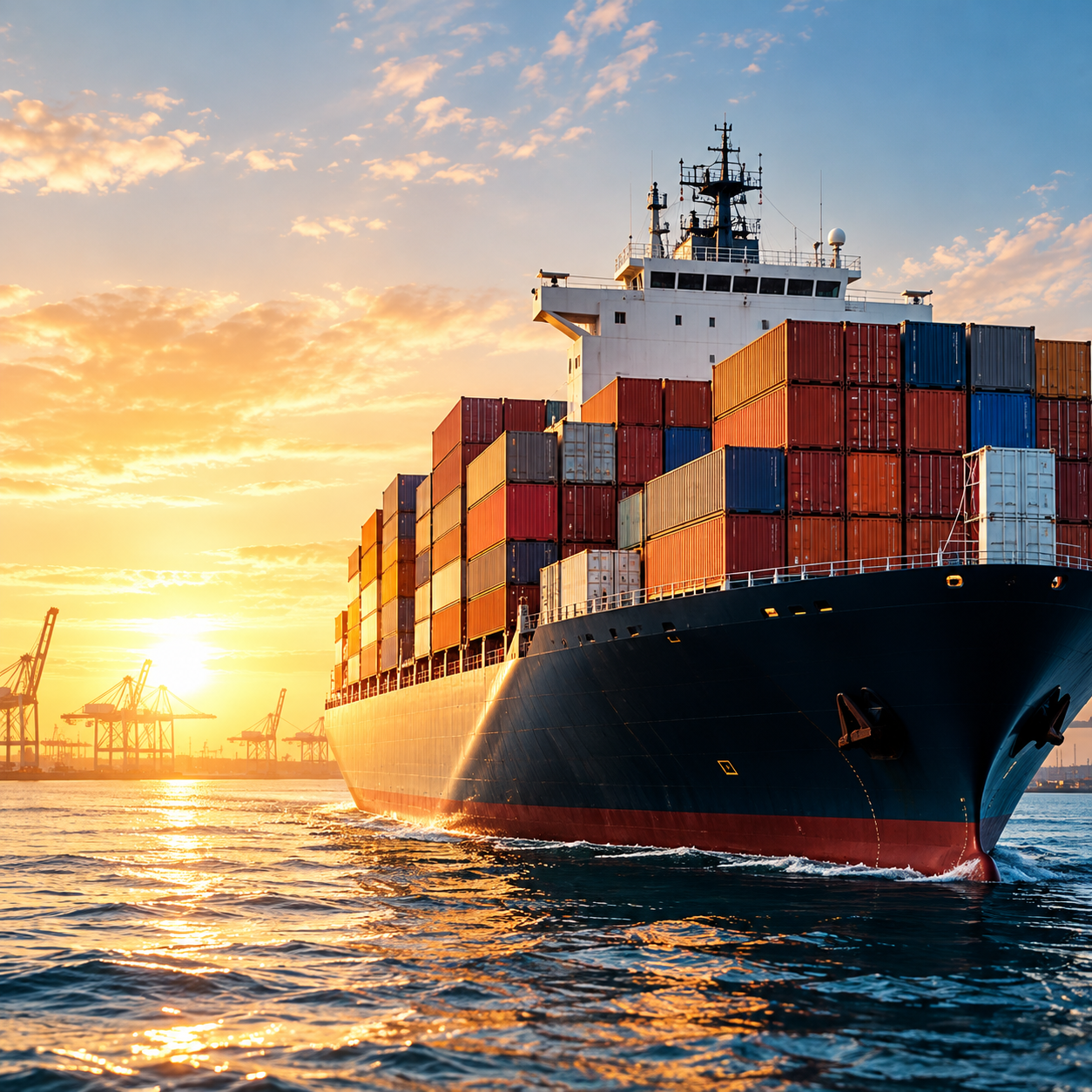 Container ship at sunset supporting international trade